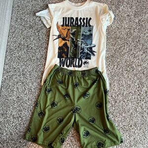 Jurassic World pj set T shirt and Green Dino Shorts Set. Size: Large (12/14).